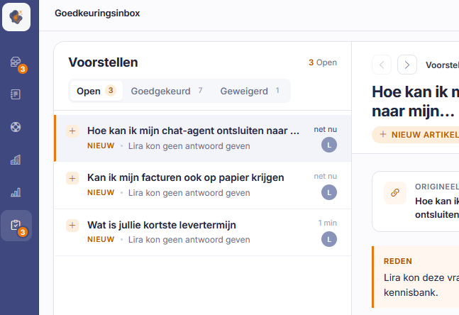 Goedkeuringsinbox in Sarrai