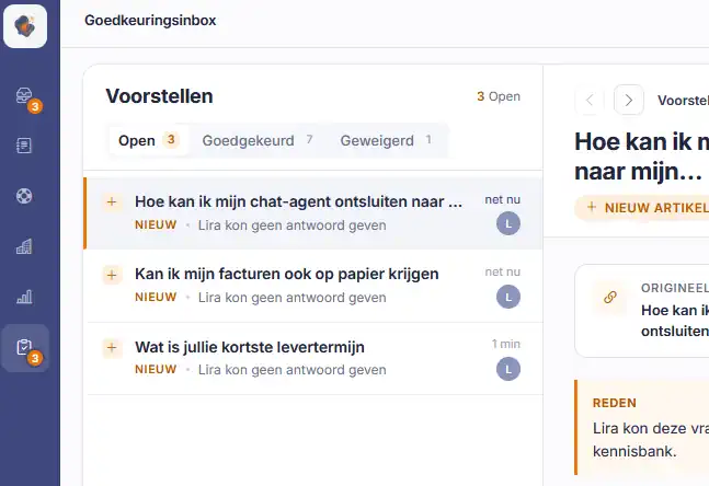 Screenshot van de Sarrai goedkeuringsinbox met openstaande voorstellen